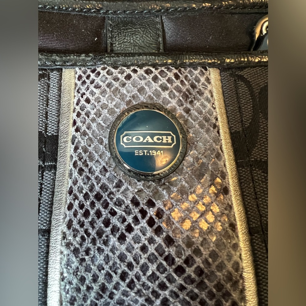 Coach Signature Stripe Python Print Carryall Hand… - image 2